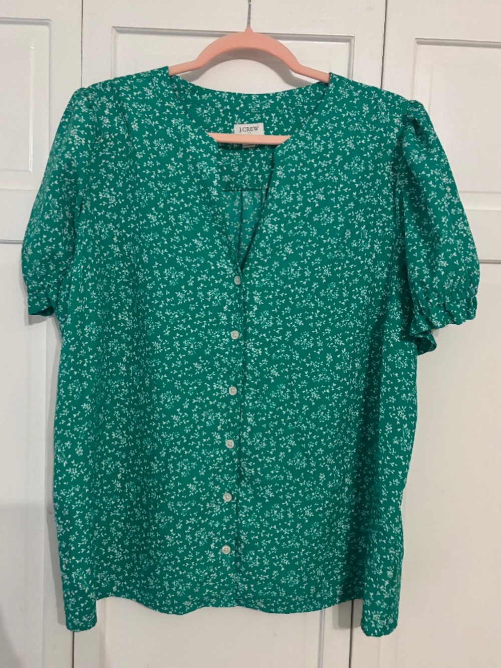 J. Crew XL short sleeve blouse green and white